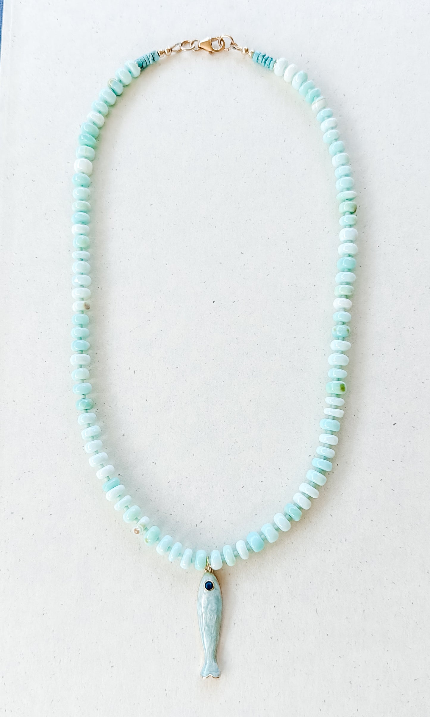 Blue Green Opal Necklace with Fish Pendant