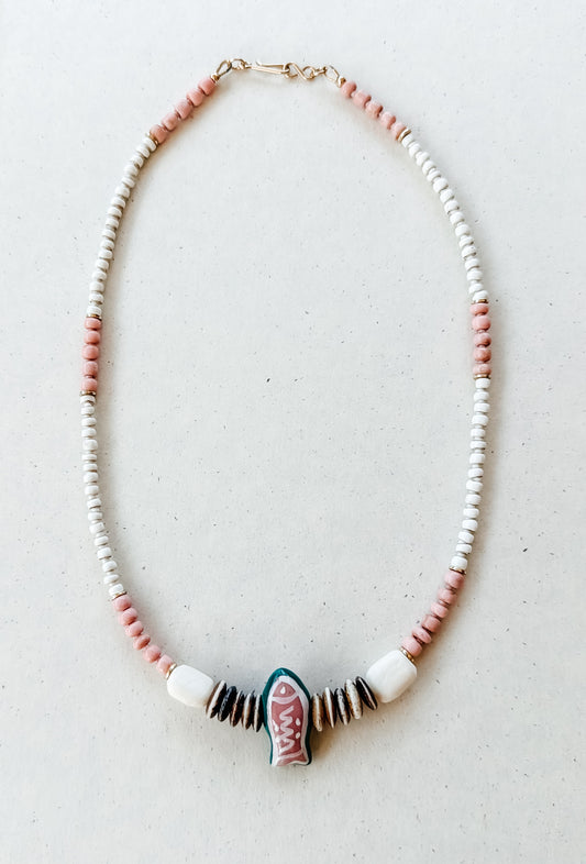 Hand Painted Ceramic Fish Bead Necklace