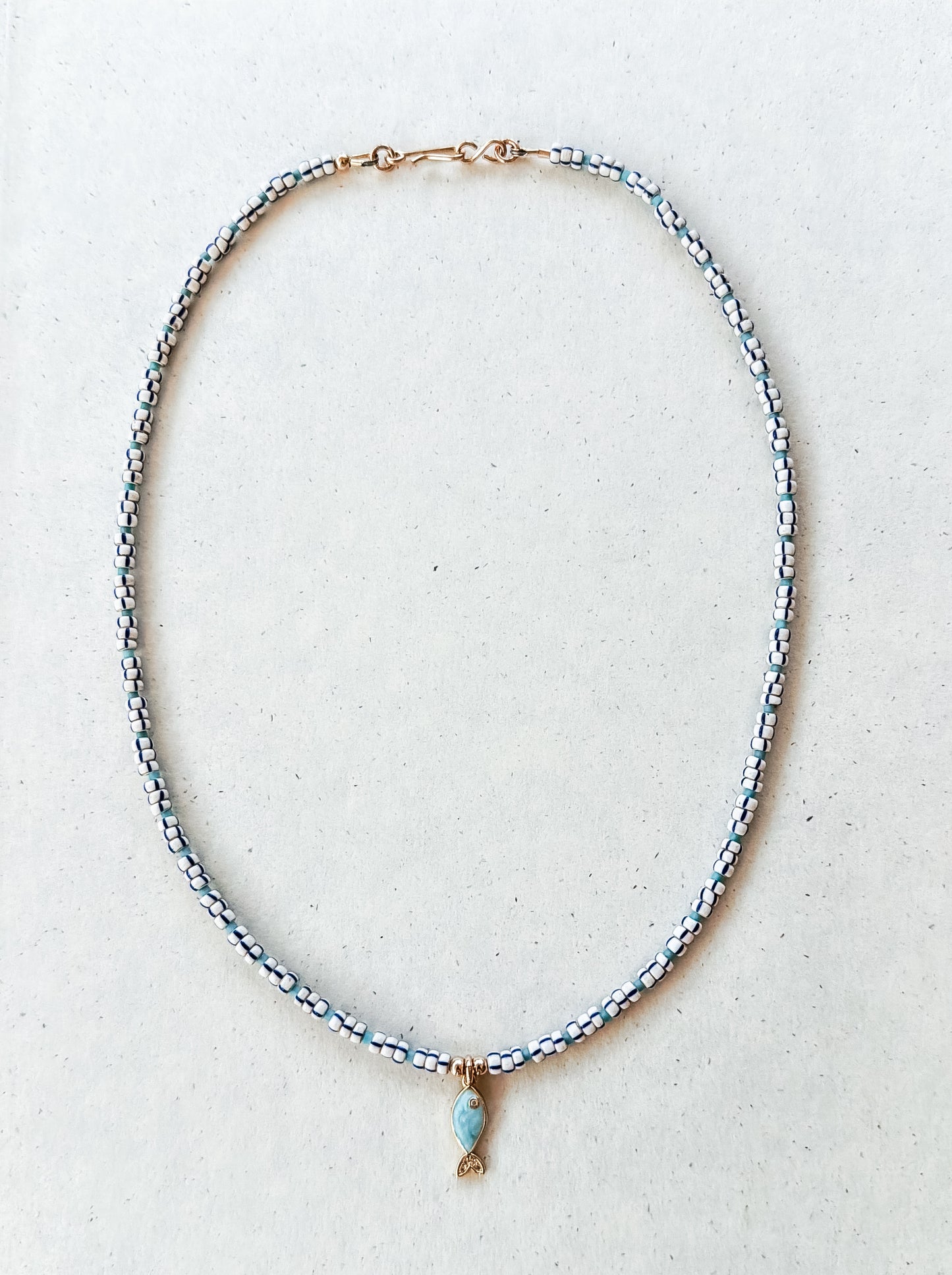 Vintage Blue and White Striped Glass Bead Necklace