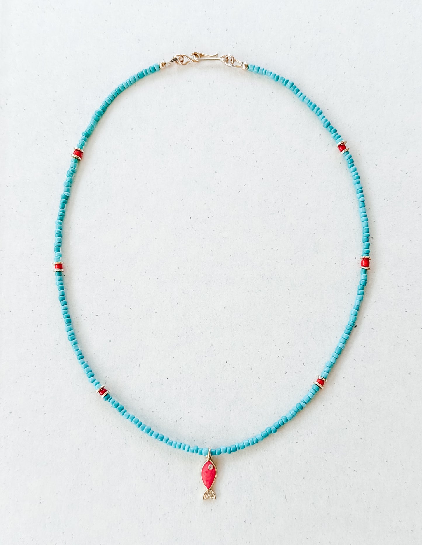 Vintage Turquoise and Red Glass Bead Necklace