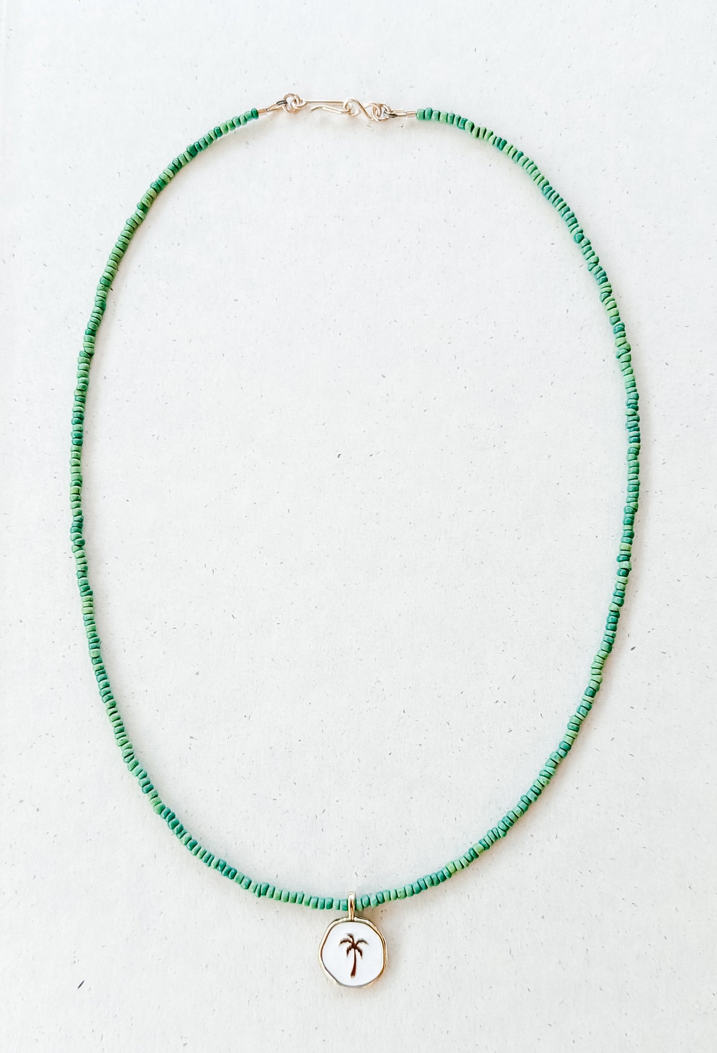 Green Venetian Seed Bead Necklace Palm Tree Pendant (Copy)