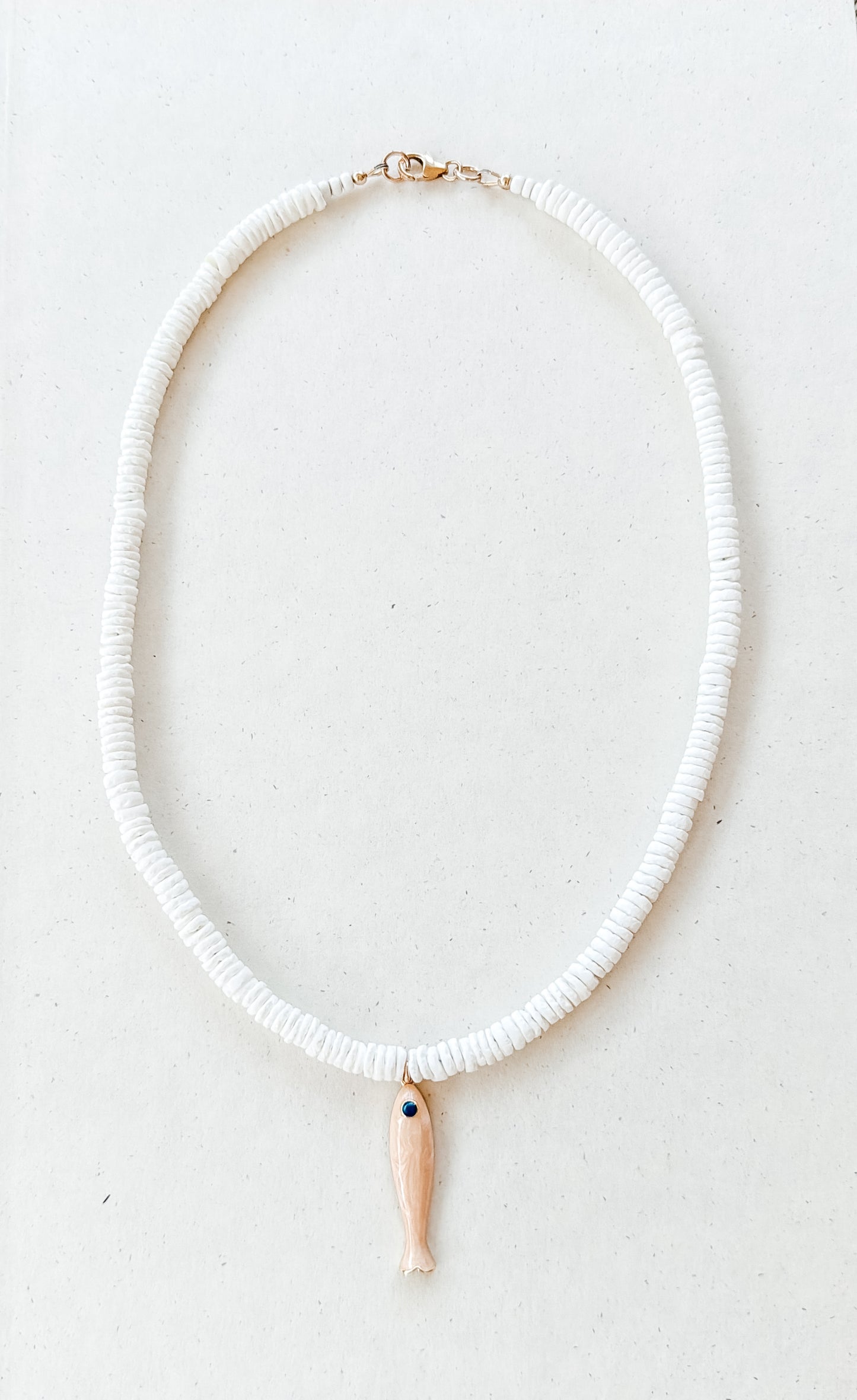 Puka Shell Necklace with Fish Pendant